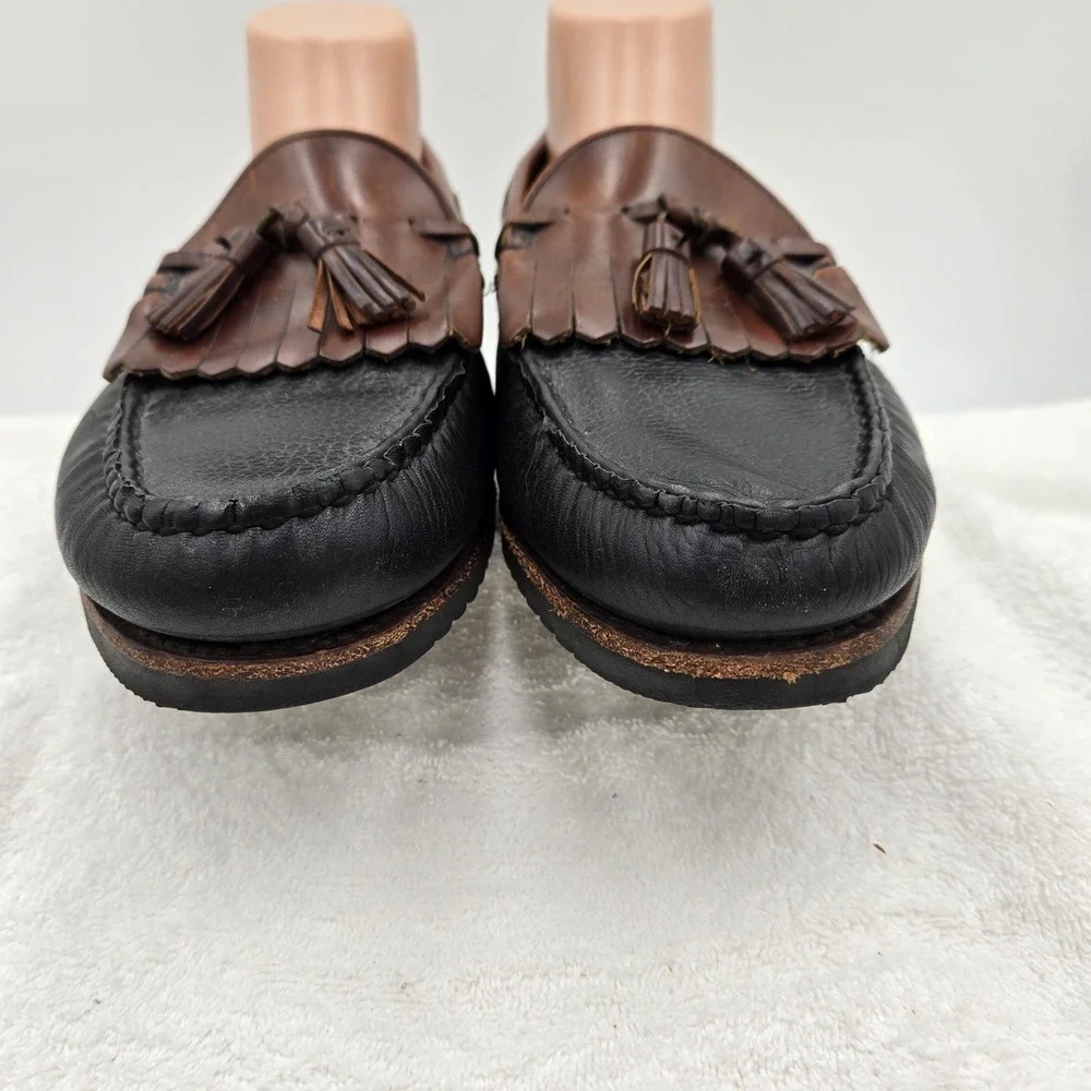 Allen Edmonds Nashua Mens Size 10 D Black/Brown Leather Kiltie Tassel Loafers